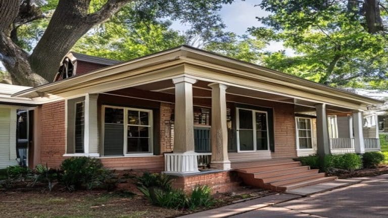 Louisiana raised cottage with mixed fiber cement and brick siding